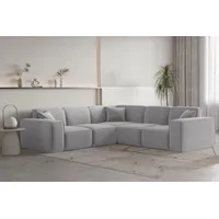 Fun Möbel Ecksofa Designersofa CELES PREMIUM Stoff Opera Velvet Hellgrau Seite Universal - Grau