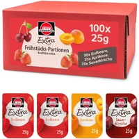 Schwartau Extra Portionen Mix-Box, Konfitüre Portionsschalen (50 x 25 x Aprikose, 25 x Sauerkirsche), Großpackung, 100 x 25g