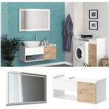 Vicco Badmöbel-Set Alf, Weiß Artisan Eiche, Badezimmer, moderne Badserie, Waschtischunterschrank, LED-Spiegel