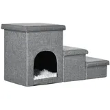 PawHut Hundetreppe, 3 Stufige Katzentreppe mit Höhle, 3-in-1 Haustierrampe, bis 10 kg Belastbar, für Sofa,