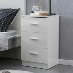 Kadima Design Moderne Hochglanz Nachtkonsole für Luxus Schlafzimmer, 3 Schubladen, Robuste Bauweise. 38x35x67 cm