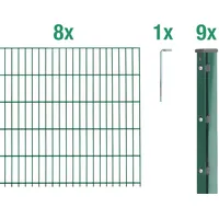 GAH Alberts Alberts Doppelstabmattenzaun mit Überstand, 2,5 m Matten, Grün, 6|5|6, Flacheisen