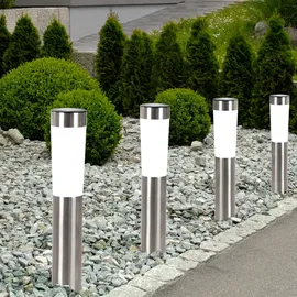 GLOBO Solarleuchten Stecklampen Solarlampen LED Erdspieß Gartenleuchten Weglampen Edelstahl weiß Außen 3er Set