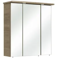 Pelipal Badezimmer-Spiegelschrank Quickset 313 in Sanremo Eiche Terra quer Nachbildung mit LED-Beleuchtung, 65 cm breit | Badschrank mit Spiegel, 3 Türen und 6 Einlegeböden