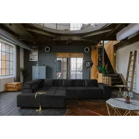 KAWOLA Sofa NEVADA Ecksofa Velvet schwarz Recamiere links mit motorischem Sitzvorzug - Schwarz