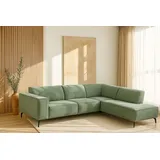 PLACES OF STYLE Ecksofa PLACES OF STYLE "Lorcan, Breite 275 cm, weiches Sitzgefühl", grün (mint), B:275cm H:77cm T:210cm, Struktur weich: (85% Polyester, 15% Nylon), Sofas, Ecksofa, Massivholz- oder Metallfüße, Lederoptik, Struktur, Chenille, Boucle
