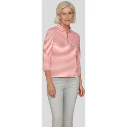 Print-Shirt RABE "Rabe Gestreiftes Poloshirt im sportiven Stil", Damen, Gr. 50, orange, 100%Baumwolle, geringelt, feminin, tailliert, 3/4-Ärmel, Shirts