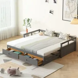 lanki international gmbh Odikalo Schlafsofa Polsterbett Ausziehbar 90/180*200cm Schubladen Lattenrosten grau - Grau
