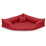 Juelle Hundebett aus Kunstleder Eckbett für mittlere und große Hunde, Kuscheliges Hundekissen, Sofabett Gabi M-XXL (80x80cm, Rot)