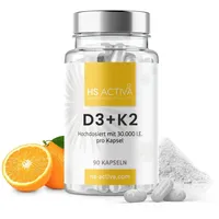 HS ACTIVA Vitamin D3 K2 Hochdosiert - Vitamin D3 30000 IE für 1200 Tage - D3 K2 Kapseln Hochdosiert aus Deutschland - Vitamin D K2 Vegan ohne Zusätze - K2 D3 - Vitamin D Hochdosiert - 90 Kapseln