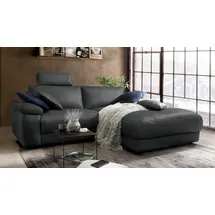 KAWOLA Sofa LOLA Ecksofa Leder schwarz mit motorischer Relaxfunktion Recamiere rechts - Schwarz