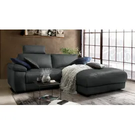 KAWOLA Sofa LOLA Ecksofa Leder schwarz mit motorischer Relaxfunktion Recamiere rechts - Schwarz