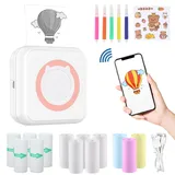 ZAKVOP Mini drucker 300DPI, Mini drucker Aufkleber, Mini drucker für Smartphone, Bluetooth tragbarer Mini thermodrucker für iOS und Android, Mini fotodrucker für Notizen, Liste, Memo - Rosa