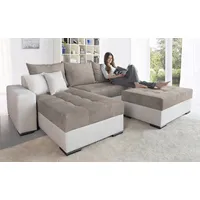 Ecksofa COLLECTION AB "Josy L-Form" Sofas Gr. B/H/T: 214cm x 84cm x 161cm, Cord-Microfaser PRIMABELLE, Ottomane beidseitig montierbar, grau (taupe) mit Bettfunktion und Bettkasten, Federkern