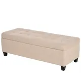 BlingBin Sitzbank Polsterbank mit Stauraum, Bettbank mit Deckel (Polsterbank mit Stauraum und Knopfheftung, 1-St., 125,1 cm x 48,9 cm x 41,3 cm), Leinenoptik,Truhenbank, Aufbewahrungsbank für Wohnzimmer, Schlafzimmer beige