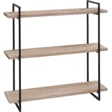 MCW Wandregal MCW-K78, Hängeregal Schweberegal, 3 Regalböden Massiv-Holz Industrial 60x60x18cm ~ natur, Metall schwarz