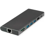 Value USB-C Dock HDMI+GbE+3xA+1xC+ 1xTF/SD+1xC PD 1x Audio 4K - Audio/Multimedia - Dig (USB-C, Dockingstation + USB Hub, Schwarz, Grau
