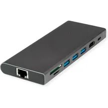 Value USB-C Dock HDMI+GbE+3xA+1xC+ 1xTF/SD+1xC PD 1x Audio 4K - Audio/Multimedia - Dig (USB-C, Dockingstation + USB Hub, Schwarz, Grau