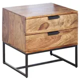 KADIMA DESIGN Nachttisch Braun, Metall, Echtholz, 2 Schubladen, Rechteckig,Rechteckig, Gittergestell, 50x51x40 cm, Schlafzimmer, Nachttische