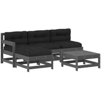 vidaXL 5-tlg. Garten-Lounge-Set mit Kissen Grau Massivholz