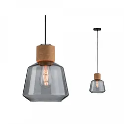Paulmann 79739 Neordic Pendelleuchte Elia E27 max. 20W Rauchglas/Kork/Schwarz dimmbar Glas/Kork/Metall
