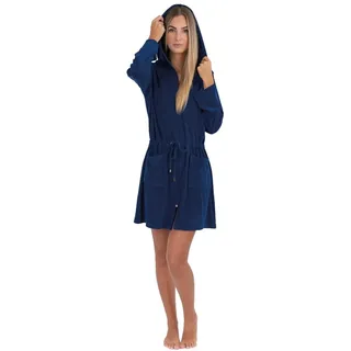 Damen Badejacke Bademantel Saunamantel mit Reißverschluss wewofashion 031 Dunkelblau (L) - L