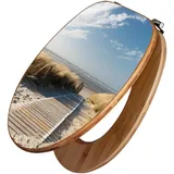 banjado Design WC Sitz Bambus 45x37,5cm / Toilettendeckel Holz/hochwertiger Toilettensitz/Bambus-Toilettendeckel für alle gängigen Toiletten - Dünen