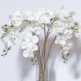 DUYONE Künstliche Schmetterlings-Orchideen, 89,9 cm, fühlen sich echt an, Orchidee, künstliche Phalaenopsis-Blumen, Stielpflanzen für Hochzeit, Heimdekoration (weiße Blumen, 4 Stück)