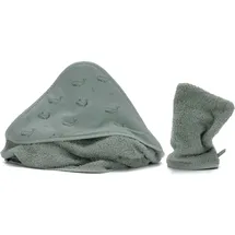 fillikid 2.tlg. Kapuzenbadetuch-Set Badetuch und Waschhandschuh 100 x 100 - Wal - Grün