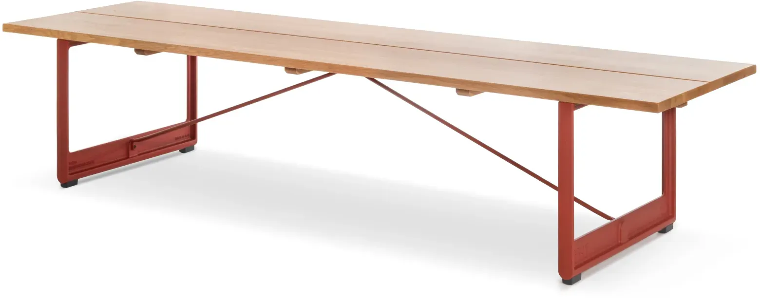 Magis Brut Bank, 220 x 63 cm, rot / eiche natur