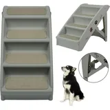 Aufun - Hundetreppe 4 Stufen Faltbare Haustiertreppe mit Rutschfester Matte, 50 cm hohe Katzentreppe,Hunderampe Max. Belastung 75 kg, (Grau)