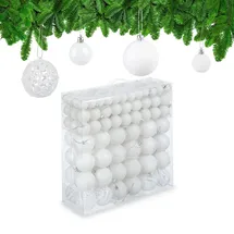 Relaxdays Weihnachtskugeln im 150er Set, glitzernde, Matte & glänzende Christbaumkugeln, Kunststoff, ∅ 3, 4 & 6 cm, weiß