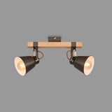 Briloner Leuchten Deckenlampe retro mit Holzbalken, 2-flammige Deckenleuchte vintage, E27 Fassung max. 40 Watt, verstellbare Lampenschirme, rustikaler Deckenspot 2406-024 Antik-grau