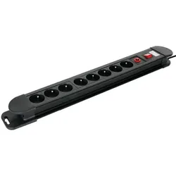 Perel Steckdosenleiste mit Schalter, Überlastschutz, 8 Steckdosen Typ E, Kabel 1.5 m, 3G1.5, Innenbereich, Schwarz/Rot