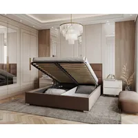 Fdm Polsterbett Stauraumbett 160x200cm Braun - hochwertiges Velours -