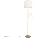 Klassische Stehlampe Bronzefarbener Stoffschirm Weiß Mit Leselampe - Retro