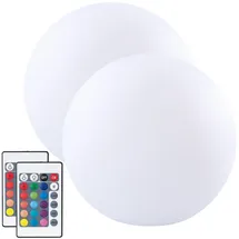Lunartec 2er-Set Akku-Leuchtkugeln für innen und außen, Ø20 cm, IP54, RGBW-LED