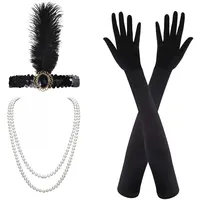 MIVAIUN 1920 Zubehör Set, 1920s Kostüm Damen Flapper Accessoires Set, Flapper Great Gatsby Accessoires Set, Stirnband Halskette Handschuhe Ohrringe, für Halloween Weihnachten Neujahr Party - Einheitsgröße