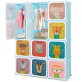 FANTASK Kinder Kleiderschrank, Modularer Kunststoffschrank mit 12 Würfeln, Aufbewahrungsregal mit Türen & Aufhänger, Kleiderschränke für Kinderzimmer Schlafzimmer (Blau, 12 Würfel)