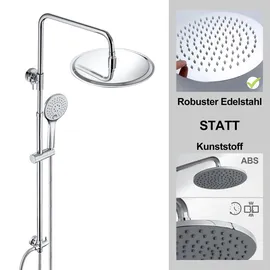JOHO Edelstahl Duschset ohne Armatur, Chrom Duschsystem, Regendusche set, Überkopfbrause set, Duschgarnitur, Kopfbrause D20cm