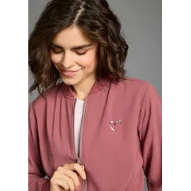 LAURA SCOTT LAURA SCOTT, Damen, Gr. 38, bordeaux, Web, Obermaterial: 98% Polyester, 2% Elasthan. Bündchen: 95% Polyester, 5% Elasthan, bedruckt, metallic, unifarben, normal, Bündchen, Jacken Blouson, mit Herz Druck-Applikationen, leichte Übergangsjacken