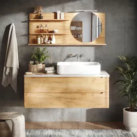 Vicco Spiegelregal, Eiche, Holzwerkstoff, Rechteckig, 120x50x13.5 cm Badezimmer, Badezimmerspiegel, Spiegelschränke