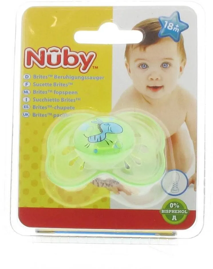 Nuby Mini Brites Ovaler Beruhigungssauger + 18 Monaten (Farbe und Motiv nicht wählbar)