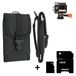 K-S-Trade Kameratasche für Rollei Actioncam 425, Gürteltasche Kompaktkameras Holster Kameratasche + 16GB schwarz