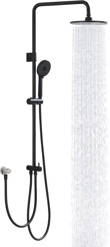 HOMELODY SUS304 Regenduschsystem ohne Armaturen, Handbrause mit 4 Funktionen, Edelstahl-Duschset mit rundem Duschkopf und Duschstange - Schwarz
