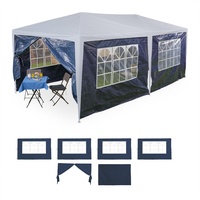 Relaxdays Seitenteile für Pavillon, 6er Set, 2x3m, wasserdicht, Fenster & Tür, PE, Seitenwände mit Klettverschluss, blau