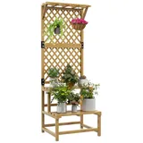 MC Star Hochbeet Pflanzenständer, Blumenregal, 2 Etagen, mit Spalier & Dach (Tannenholz, 60x50x166cm, Gelb) gelb