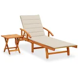 vidaXL Sonnenliege mit Tisch und Auflage Akazie Massivholz Polsterfarbe Beige