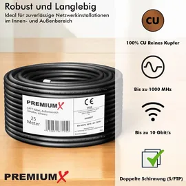 PremiumX Premium X CAT 7 Outdoor Netzwerkkabel 25m - 10 Gbit/s Erdkabel Datenkabel Ethernetkabel LAN Kabel für Außen S/FTP AWG23/1 Verlegekabel - reines