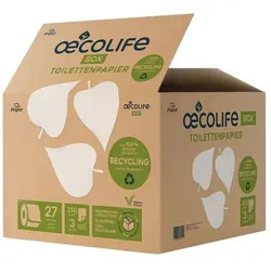 oecolife Toilettenpapier Box RECYCLING, Großpackung, 3-lagig, 27 Rollen, plastikfrei